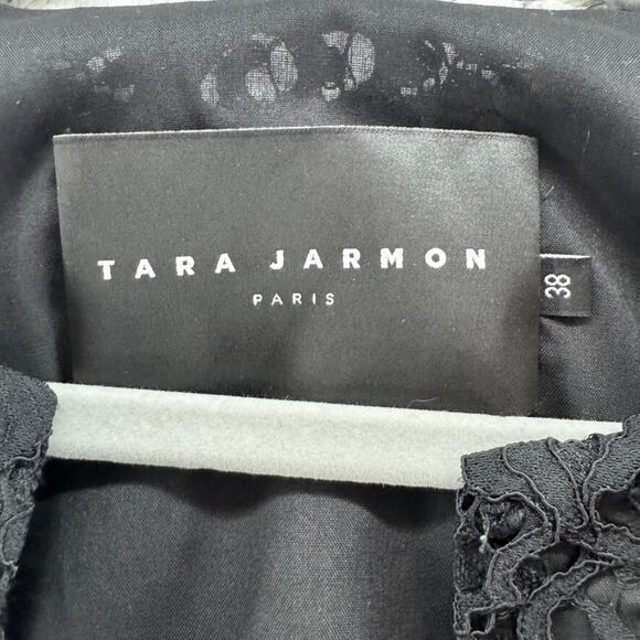 Tara Jarmon Cardigan Women 38 Black Lace Eye Lash Open Front Cropped Crew Neck - Picture 2 of 12